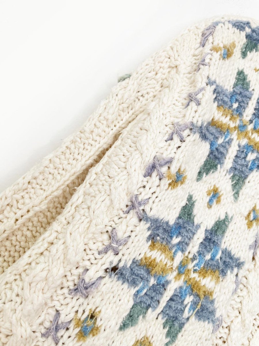 vintage 90s liz claiborne quilt star chunky knit cardigan | knitted by hand | lizwear - good market thrift store