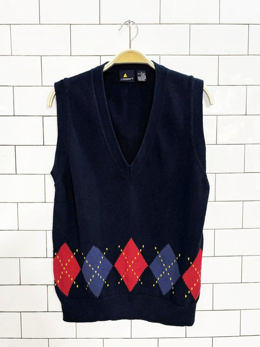 vintage 90s liz sport argyle v - neck sweater vest | liz claiborne - good market thrift store