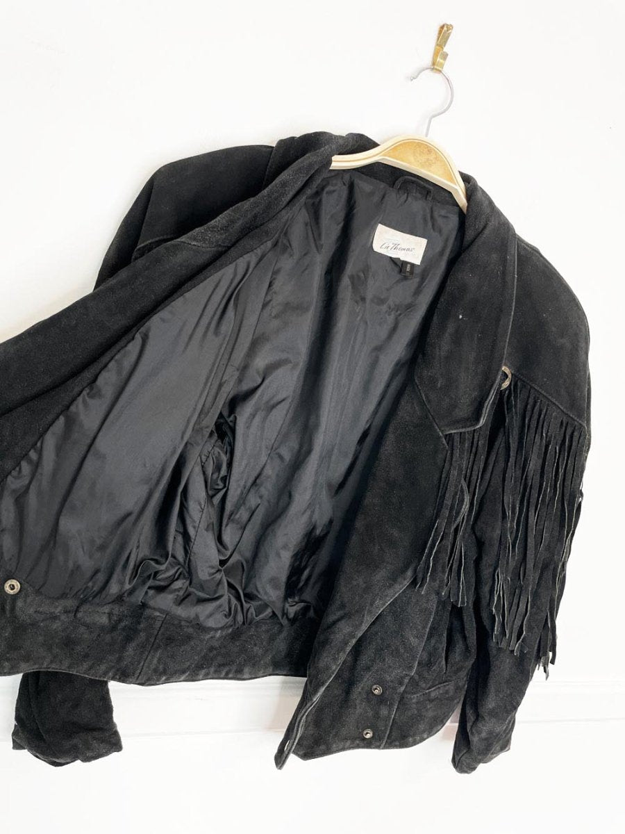 vintage 90s liz thomas suede fringe western moto jacket - good market thrift store