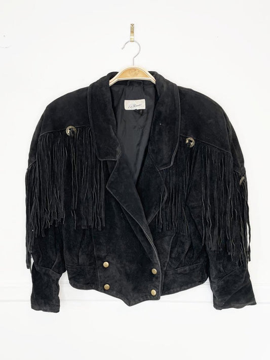vintage 90s liz thomas suede fringe western moto jacket - good market thrift store