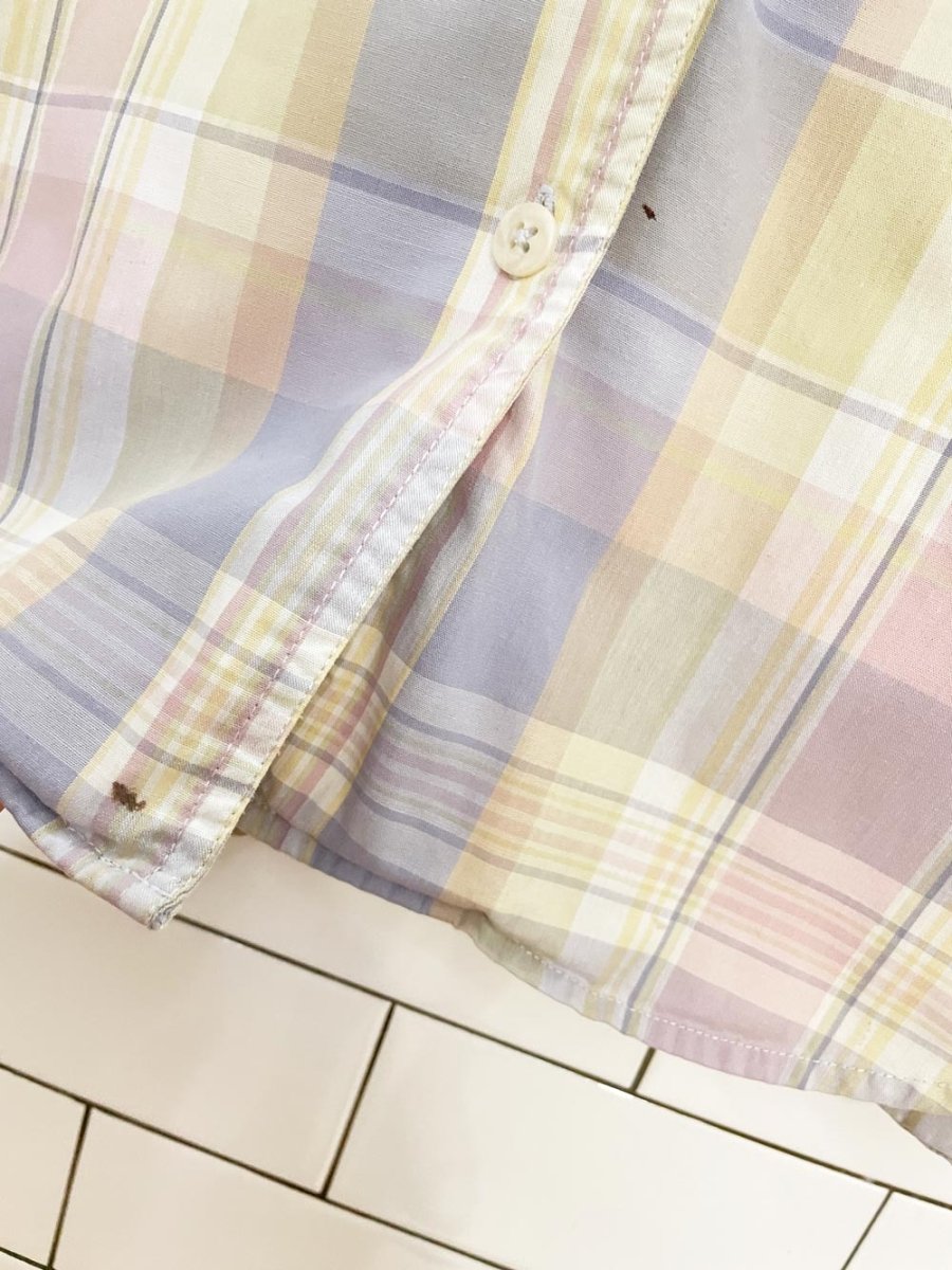 vintage 90s lizsport pastel plaid full button shirt | liz claiborne - good market thrift store