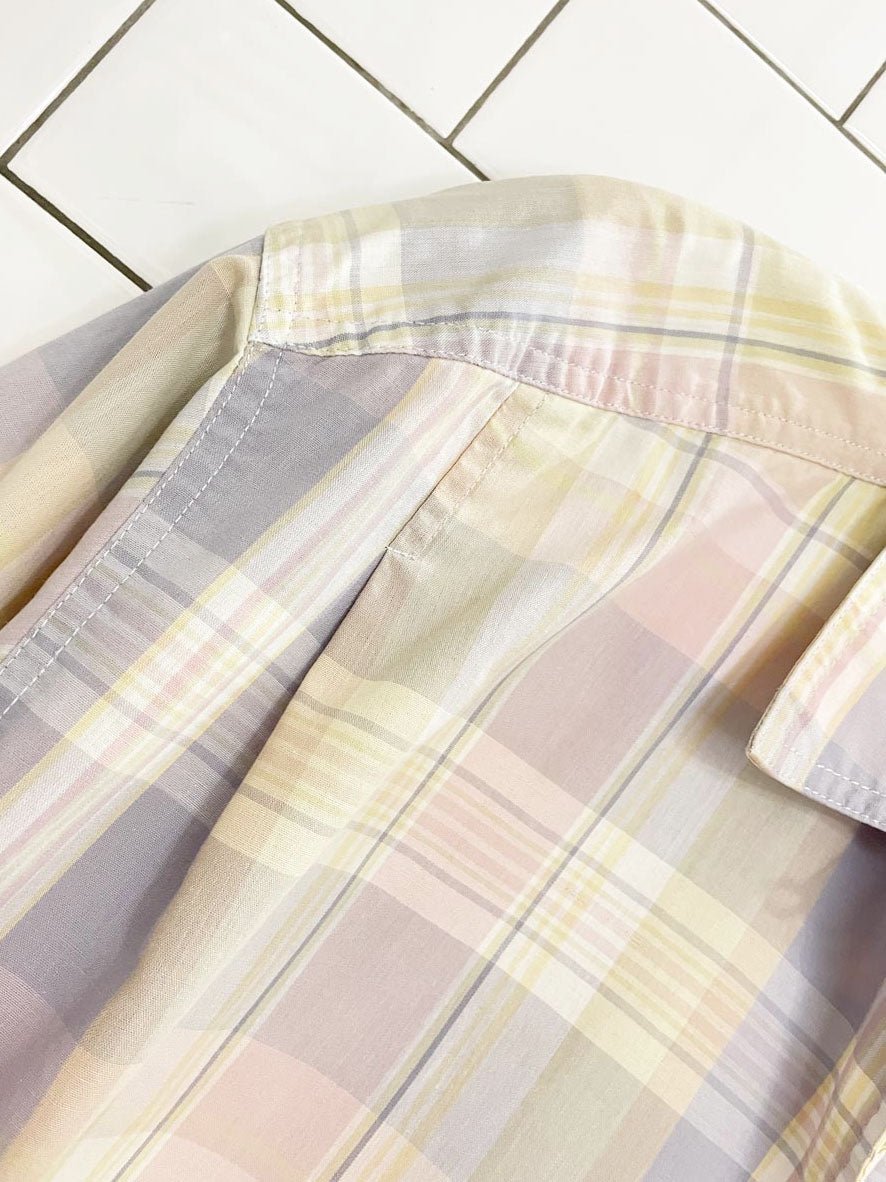 vintage 90s lizsport pastel plaid full button shirt | liz claiborne - good market thrift store