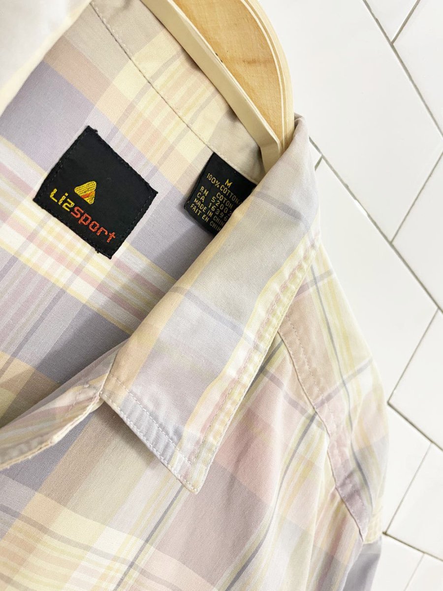 vintage 90s lizsport pastel plaid full button shirt | liz claiborne - good market thrift store