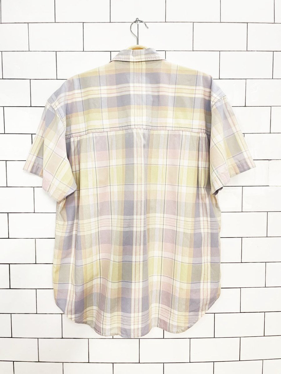 vintage 90s lizsport pastel plaid full button shirt | liz claiborne - good market thrift store
