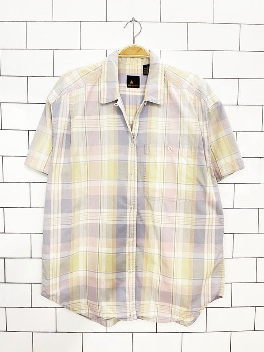 vintage 90s lizsport pastel plaid full button shirt | liz claiborne - good market thrift store