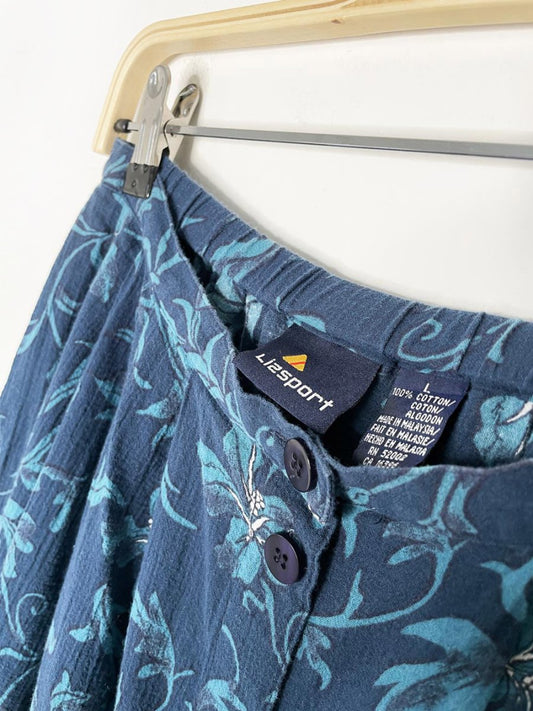 vintage 90s lizsport tropical pleated full button midi skirt | liz claiborne - good market thrift store