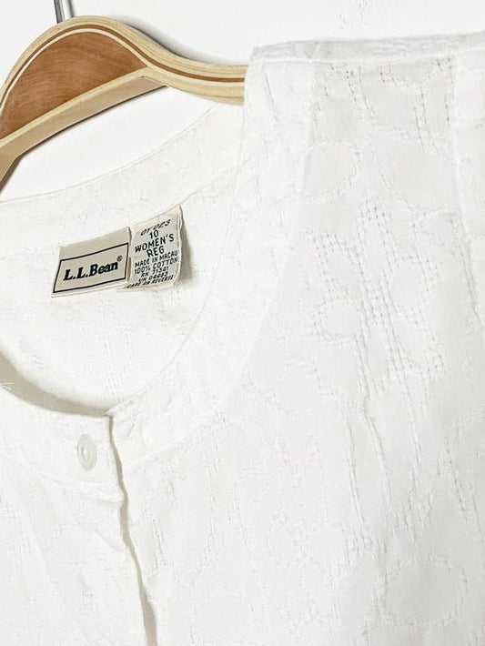 vintage 90s ll bean embroidered floral eyelet fitted sleeveless shirt - good market thrift store
