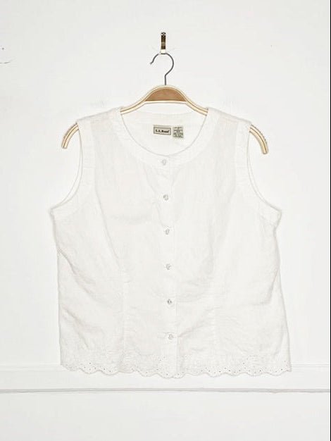 vintage 90s ll bean embroidered floral eyelet fitted sleeveless shirt - good market thrift store