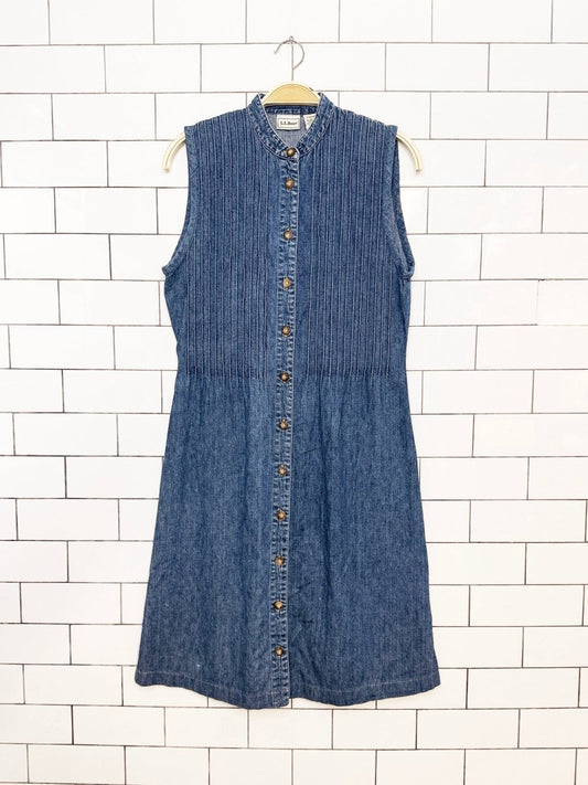 vintage 90s ll bean pintuck denim midi dress - good market thrift store