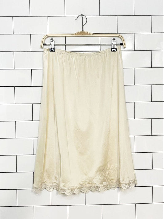 vintage 90s lorraine lace trim sateen midi slip skirt | made in usa - good market thrift store