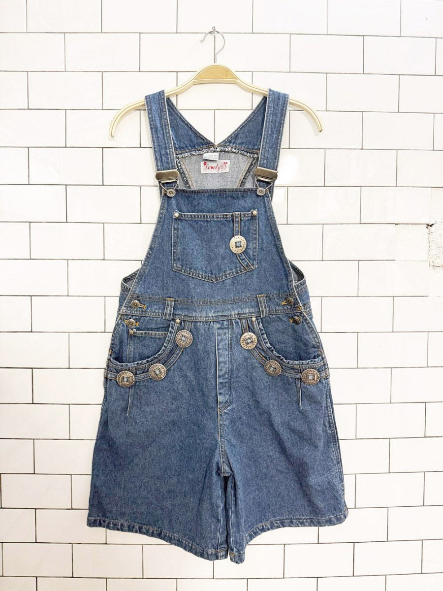 vintage 90s lovely us western concho baggy denim overall shorts - good market thrift store