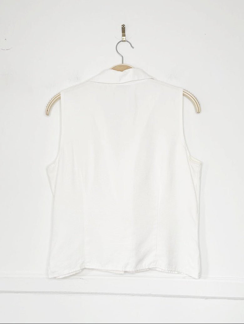 vintage 90s m studio shell button minimal fitted sleeveless shirt - good market thrift store