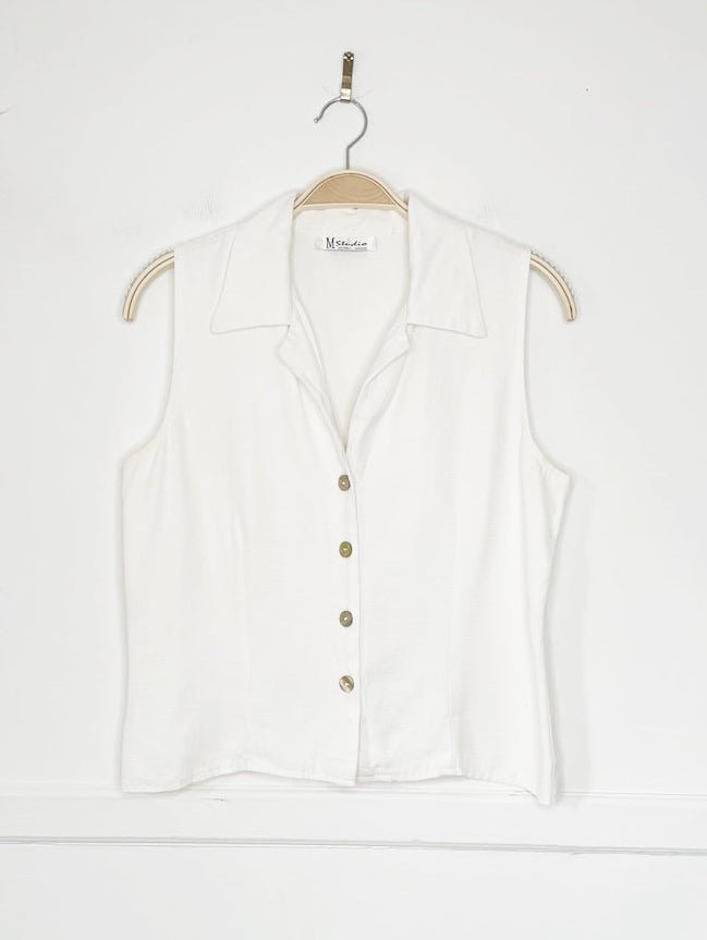 vintage 90s m studio shell button minimal fitted sleeveless shirt - good market thrift store