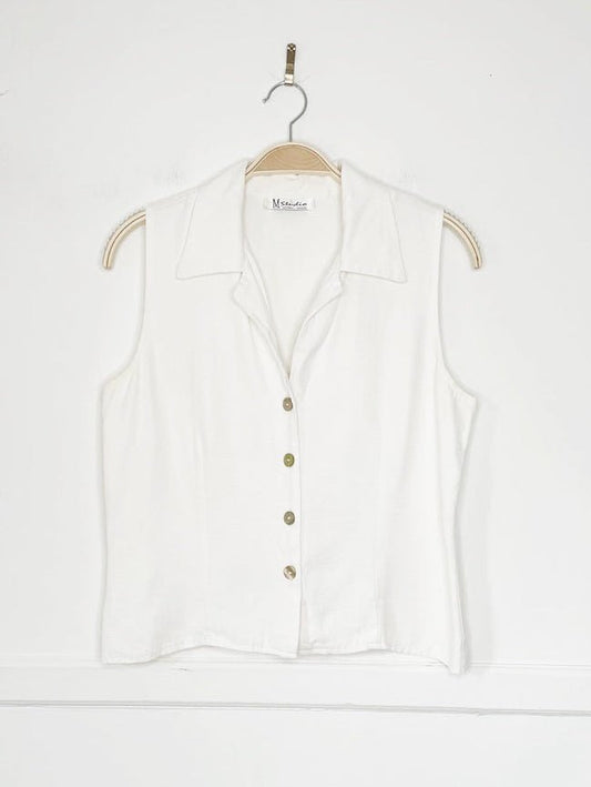 vintage 90s m studio shell button minimal fitted sleeveless shirt - good market thrift store