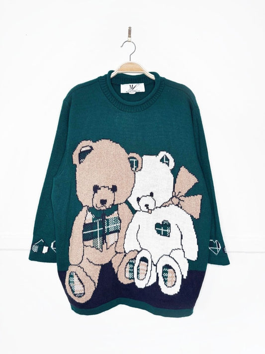 vintage 90s maggie lawrence knit teddy bears sweater | made in USA - good market thrift store