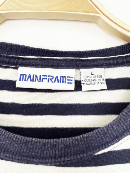 vintage 90s mainframe boxy blue stripe tee - good market thrift store