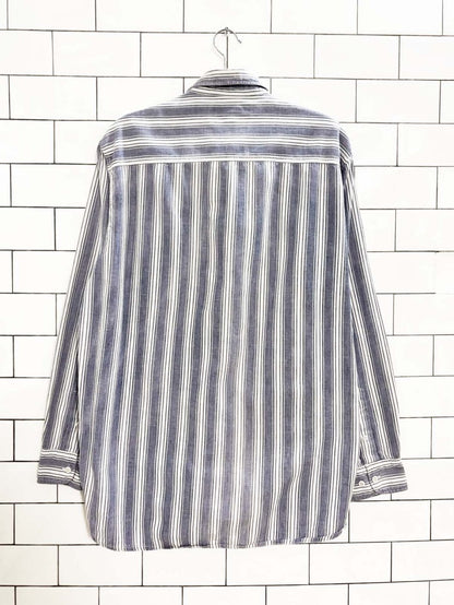 vintage 90s manhattan next striped chambray denim full button shirt - good market thrift store