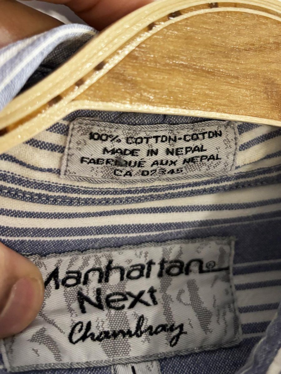 vintage 90s manhattan next striped chambray denim full button shirt - good market thrift store