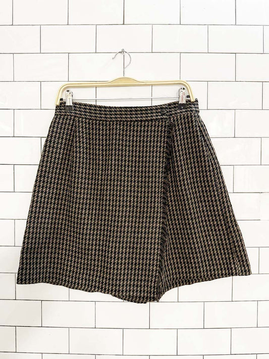vintage 90s maren wool - blend houndstooth fringe wrap mini skort | made in USA - good market thrift store