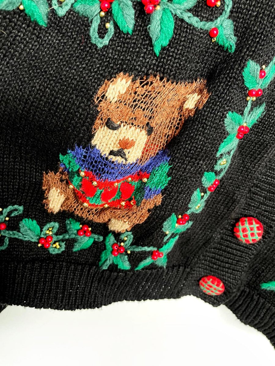vintage 90s marissa christina holiday teddy bears knit cardigan - good market thrift store