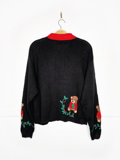 vintage 90s marissa christina holiday teddy bears knit cardigan - good market thrift store