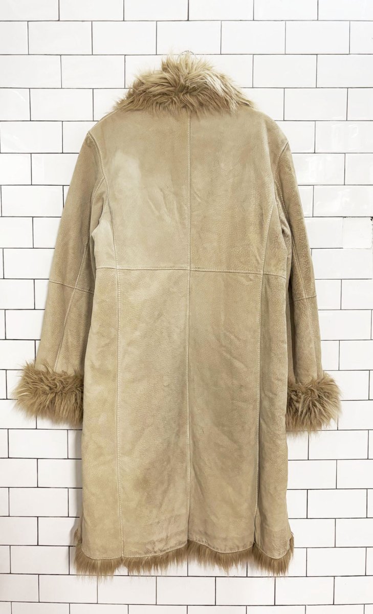 vintage 90s marvin richards suede penny lane coat | faux fur trim + liner - good market thrift store