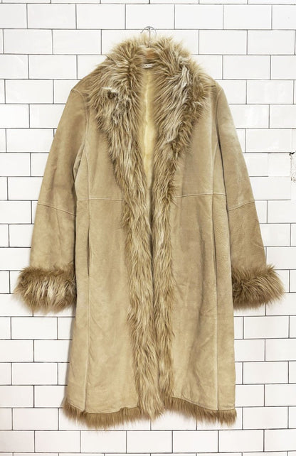 vintage 90s marvin richards suede penny lane coat | faux fur trim + liner - good market thrift store