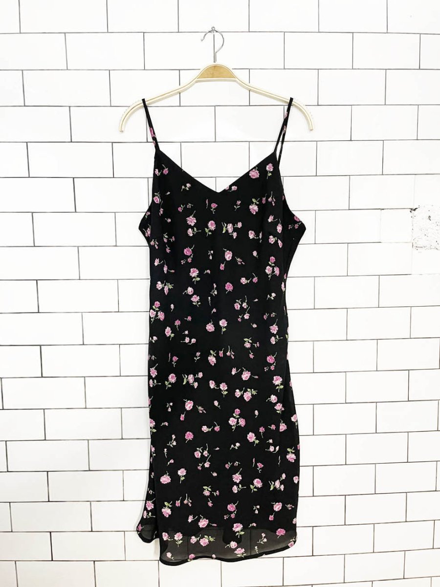 vintage 90s micro floral chiffon knee-length a-line dress - good market thrift store