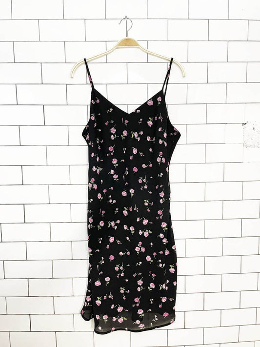 vintage 90s micro floral chiffon knee-length a-line dress - good market thrift store