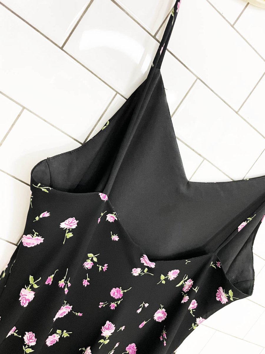 vintage 90s micro floral chiffon knee-length a-line dress - good market thrift store