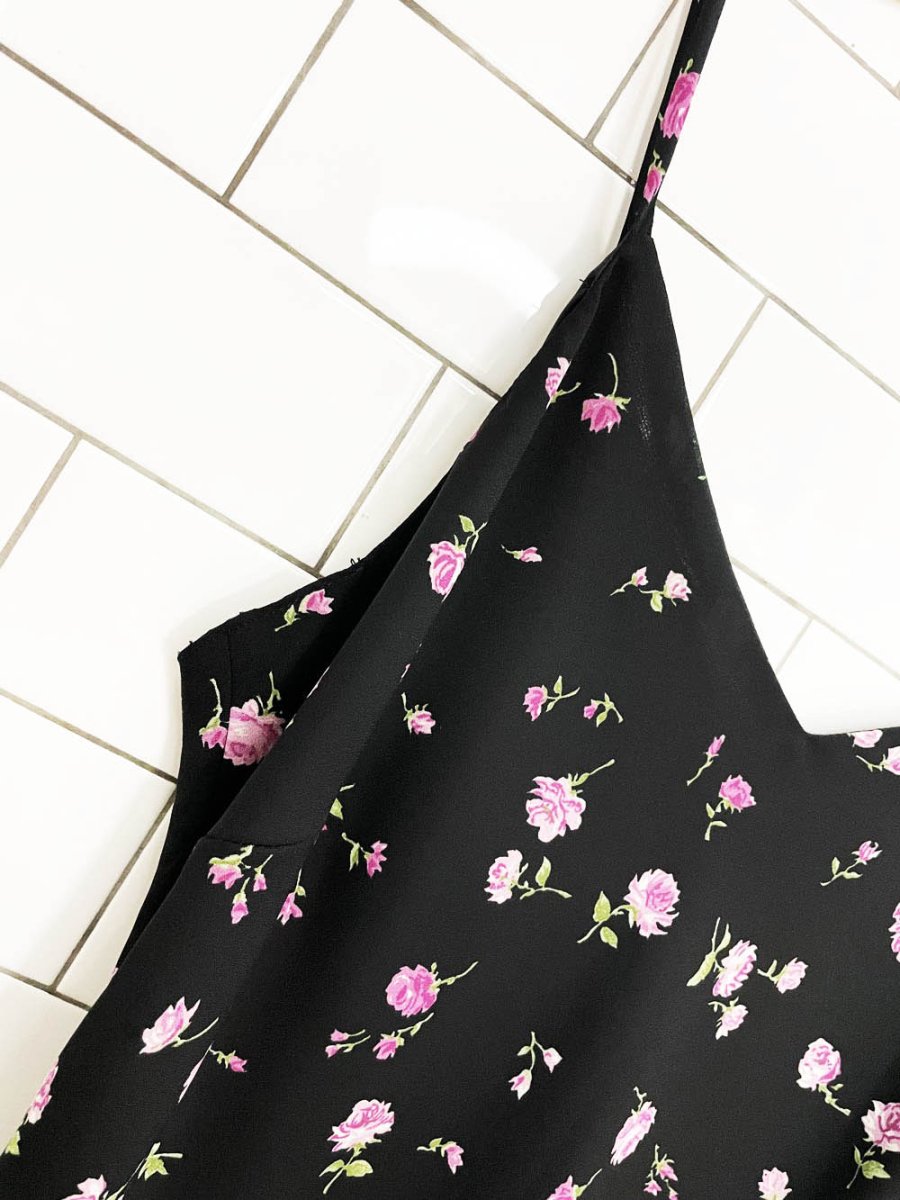 vintage 90s micro floral chiffon knee-length a-line dress - good market thrift store