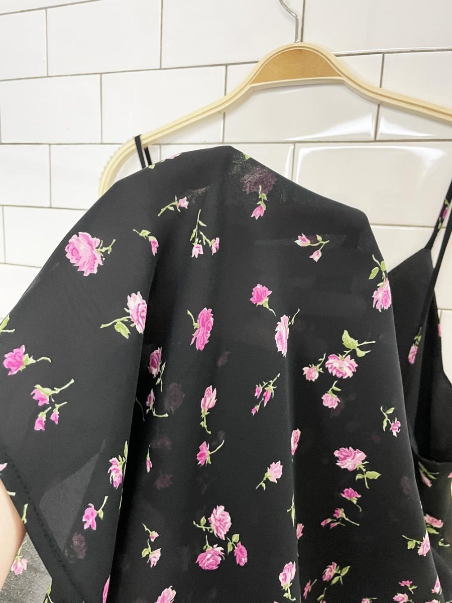 vintage 90s micro floral chiffon knee-length a-line dress - good market thrift store