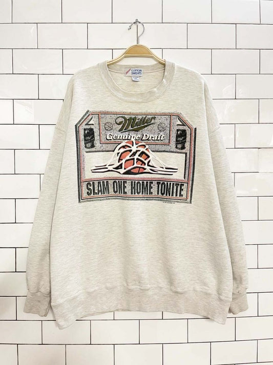 vintage 90s miller slam one home tonight sweatshirt | jerzees | basketball - good market thrift store