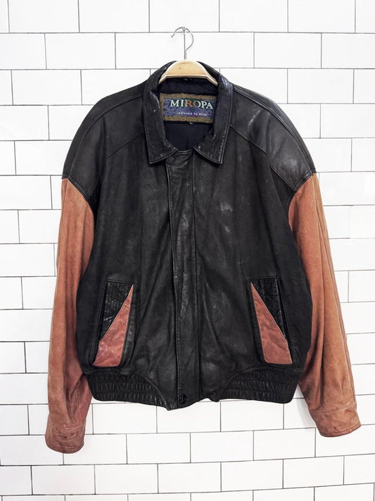 vintage 90s miropa nubuck two-tone leather bomber jacket - good market thrift store