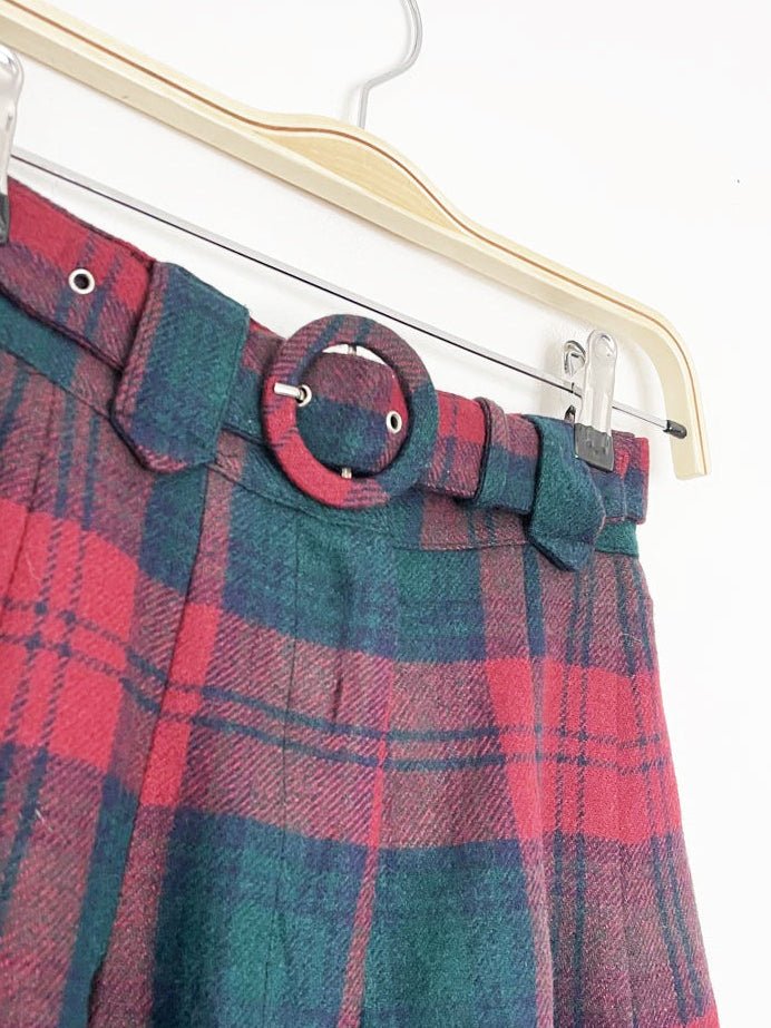 vintage 90s mode museum wool plaid belted high waist skirt shorts - good market thrift store