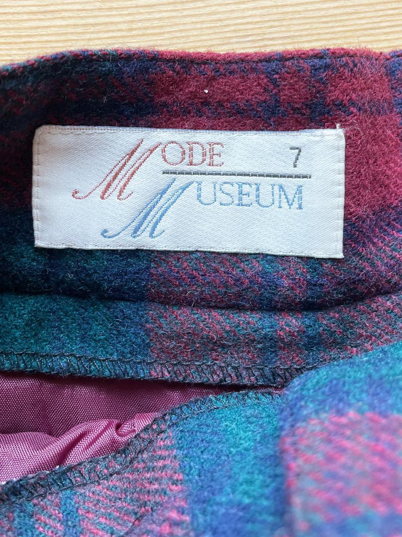 vintage 90s mode museum wool plaid belted high waist skirt shorts - good market thrift store