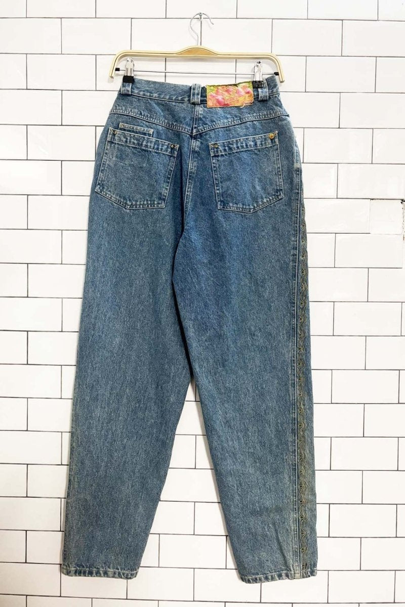 vintage 90s mondi gold embroidered high rise mom jeans - good market thrift store