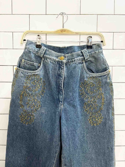 vintage 90s mondi gold embroidered high rise mom jeans - good market thrift store
