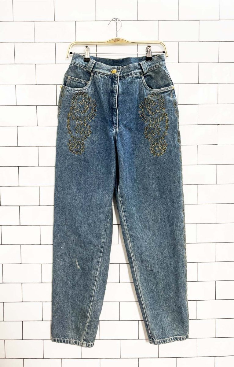 vintage 90s mondi gold embroidered high rise mom jeans - good market thrift store