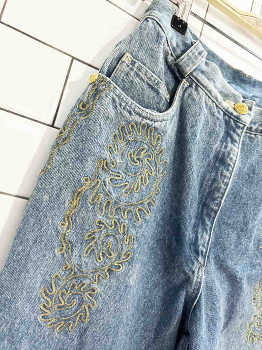 vintage 90s mondi gold embroidered high rise mom jeans - good market thrift store