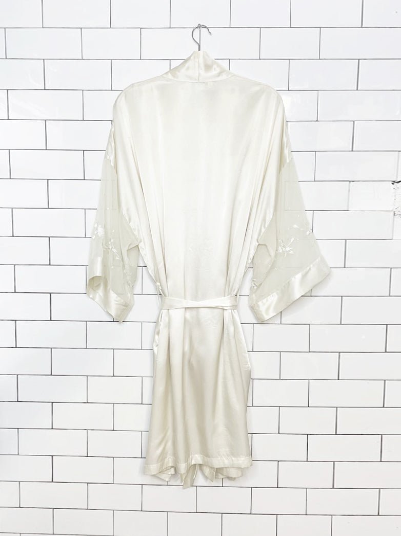 vintage 90s mystique intimates chiffon lace sleeve belted satin robe - good market thrift store