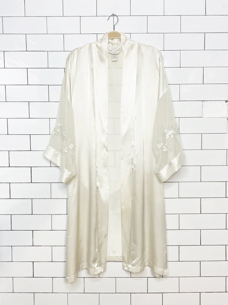 vintage 90s mystique intimates chiffon lace sleeve belted satin robe - good market thrift store