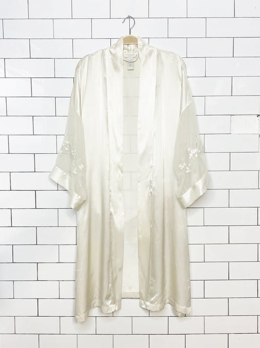 vintage 90s mystique intimates chiffon lace sleeve belted satin robe - good market thrift store