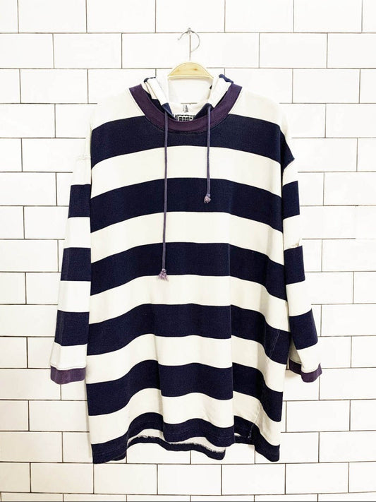 vintage 90s nada nuff blue stripe hooded light sweatshirt - good market thrift store