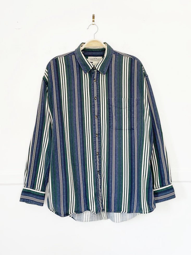 vintage 90s natural issue striped full button shirt | made in el salvador - good market thrift store