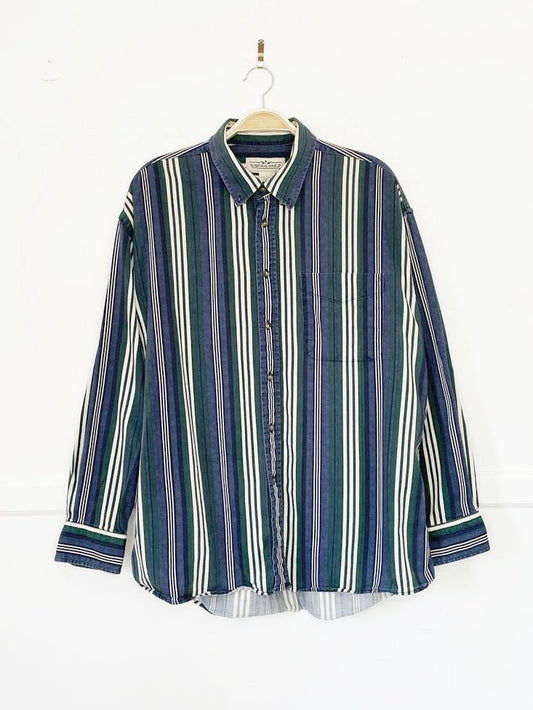 vintage 90s natural issue striped full button shirt | made in el salvador - good market thrift store