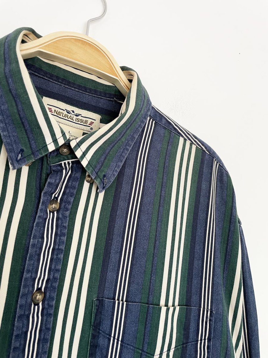 vintage 90s natural issue striped full button shirt | made in el salvador - good market thrift store