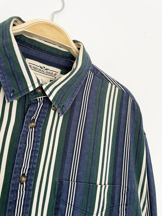 vintage 90s natural issue striped full button shirt | made in el salvador - good market thrift store