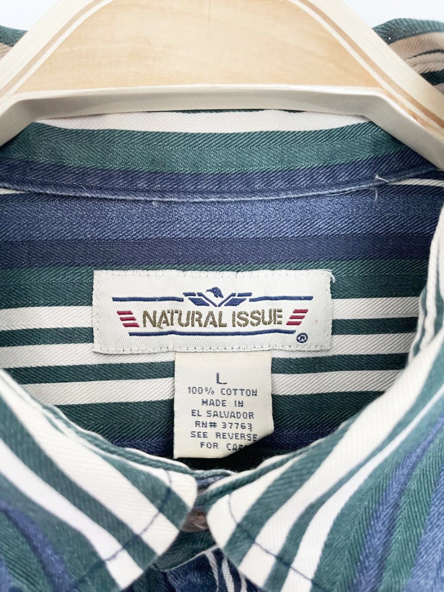 vintage 90s natural issue striped full button shirt | made in el salvador - good market thrift store