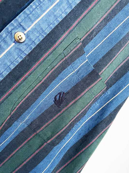 vintage 90s nautica crest pocket blue stripe full button shirt - good market thrift store